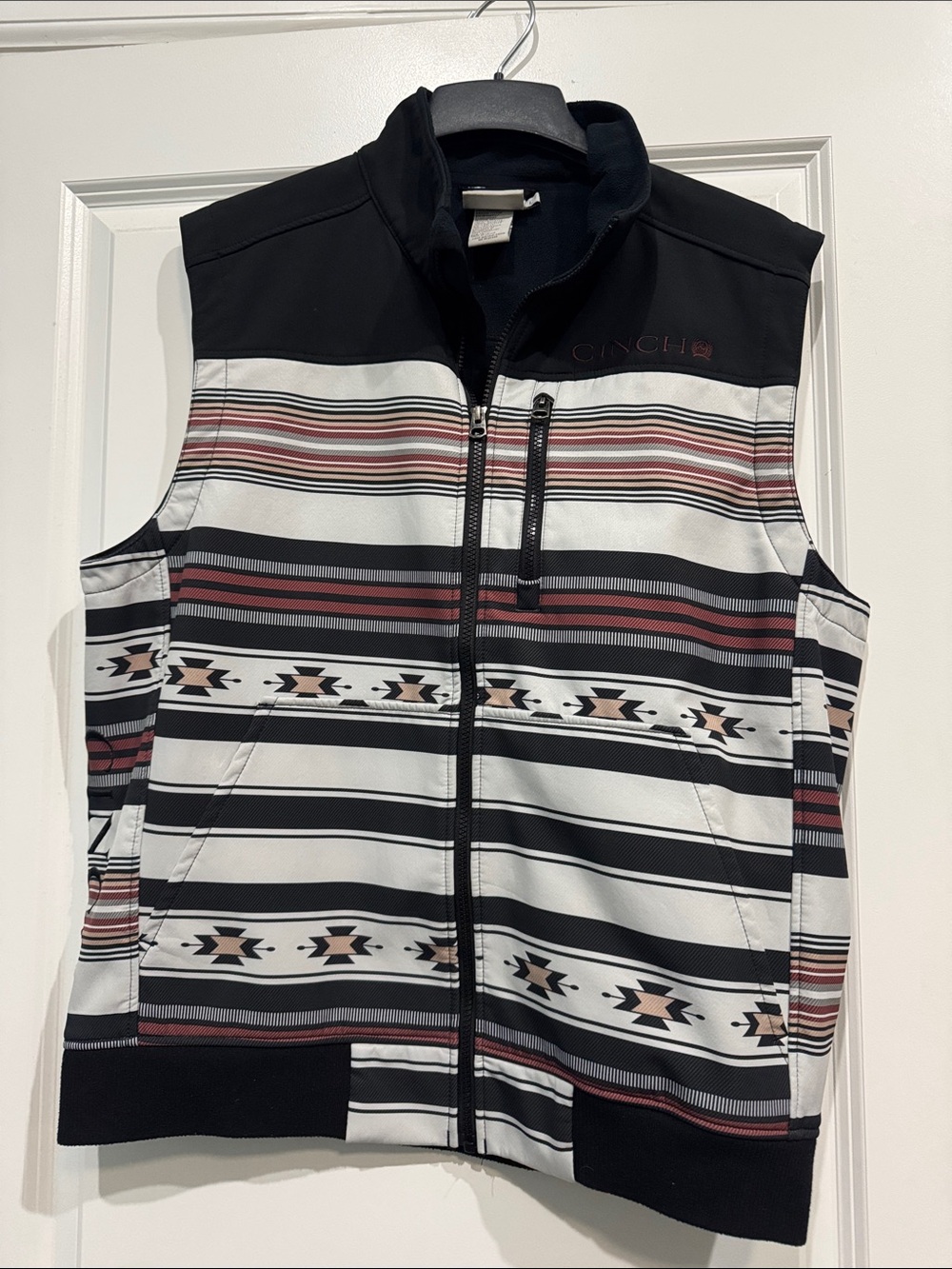 Cinch Black, White & Rust Striped Aztec Vest